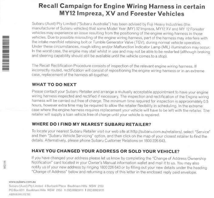 Recall Notice | Subaru Crosstrek and XV Forums